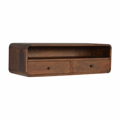 Peschiera Floating Chestnut Mango Wood Open Console 2 Drawers and Storage Shelf