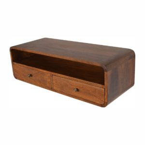 Peschiera Floating Chestnut Mango Wood Open Console 2 Drawers and Storage Shelf