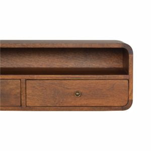 Peschiera Floating Chestnut Mango Wood Open Console 2 Drawers and Storage Shelf