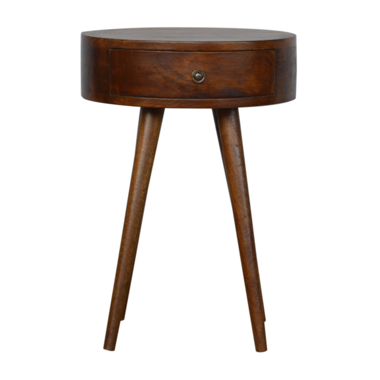 Shoreham Nordic Chestnut Mango Wood Round Bedside Table with Drawer