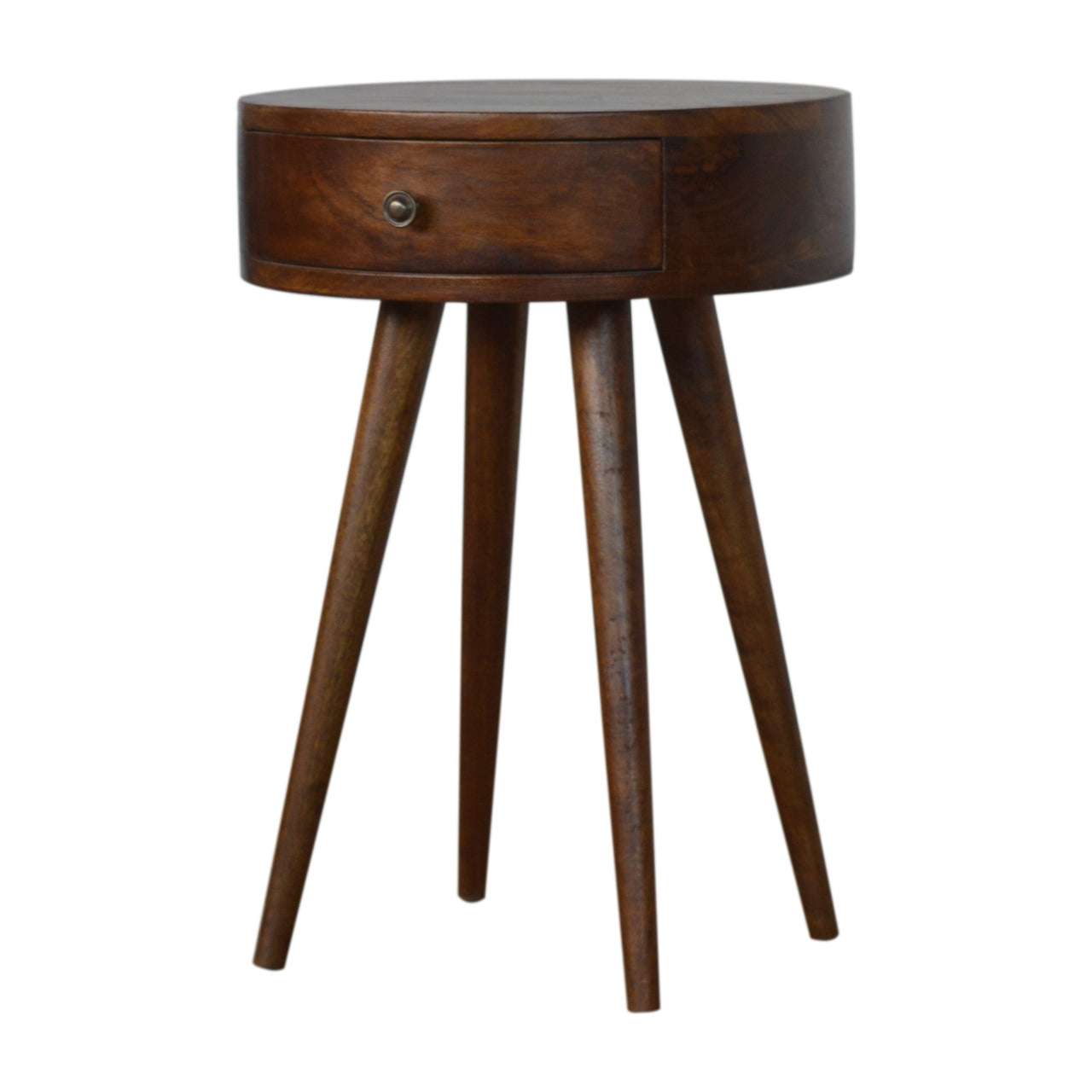 Shoreham Nordic Chestnut Mango Wood Round Bedside Table with Drawer