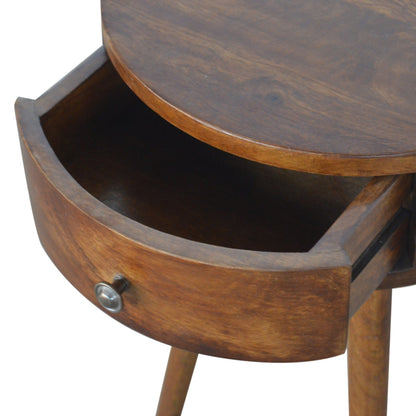 Shoreham Nordic Chestnut Mango Wood Round Bedside Table with Drawer
