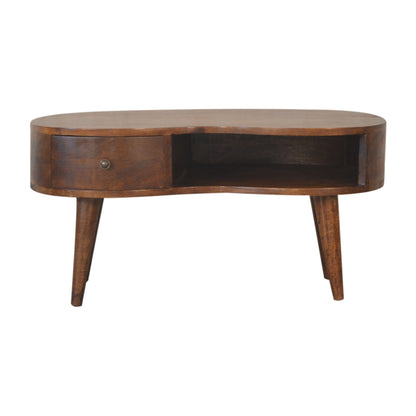 Parma Chestnut Mango Wood Wave Coffee Table with Drawer and Open Shelf