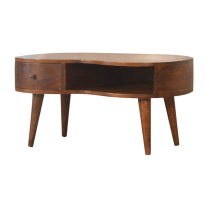 Parma Chestnut Mango Wood Wave Coffee Table with Drawer and Open Shelf