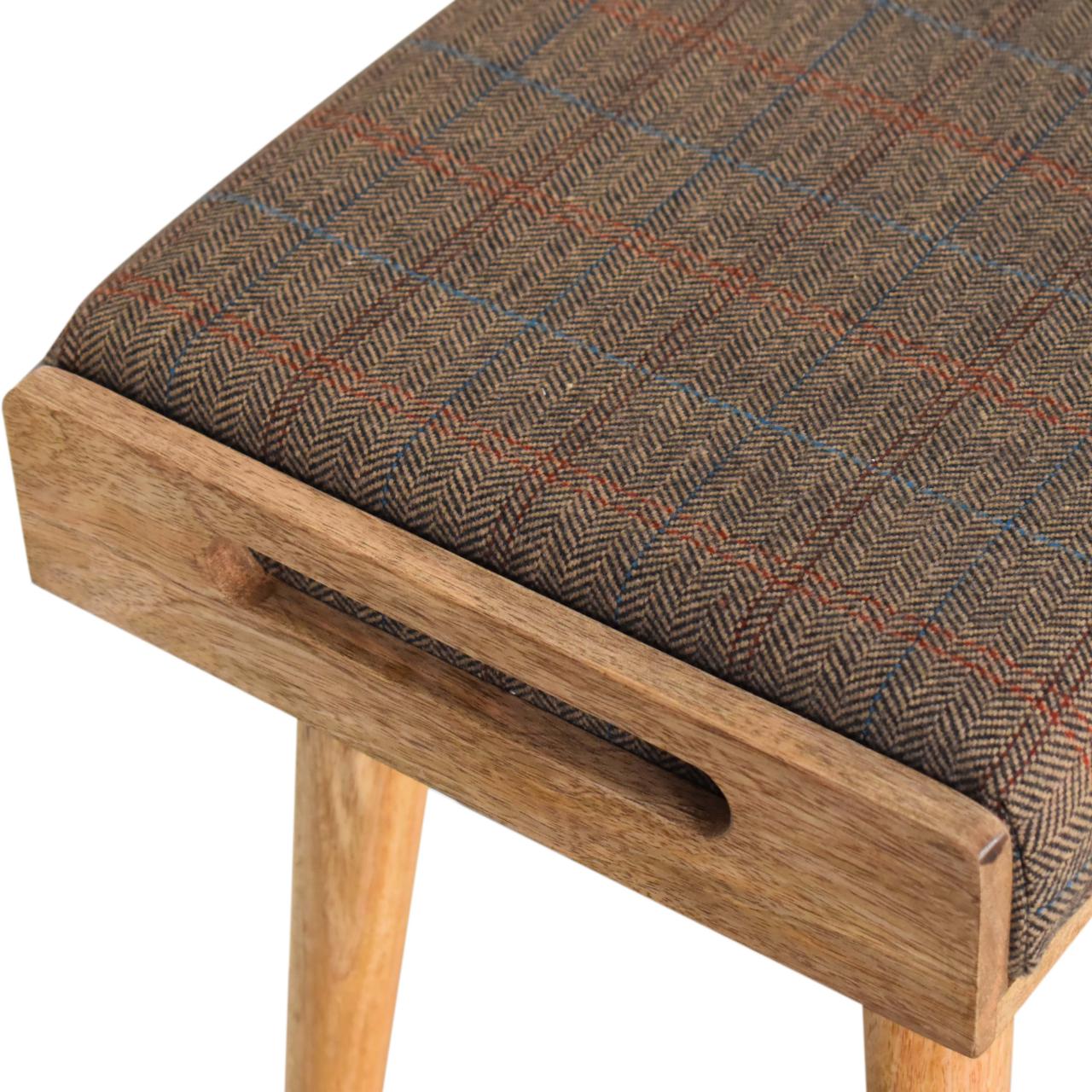 Vicenza Multi Tweed and Mango Wood Tray Style Footstool