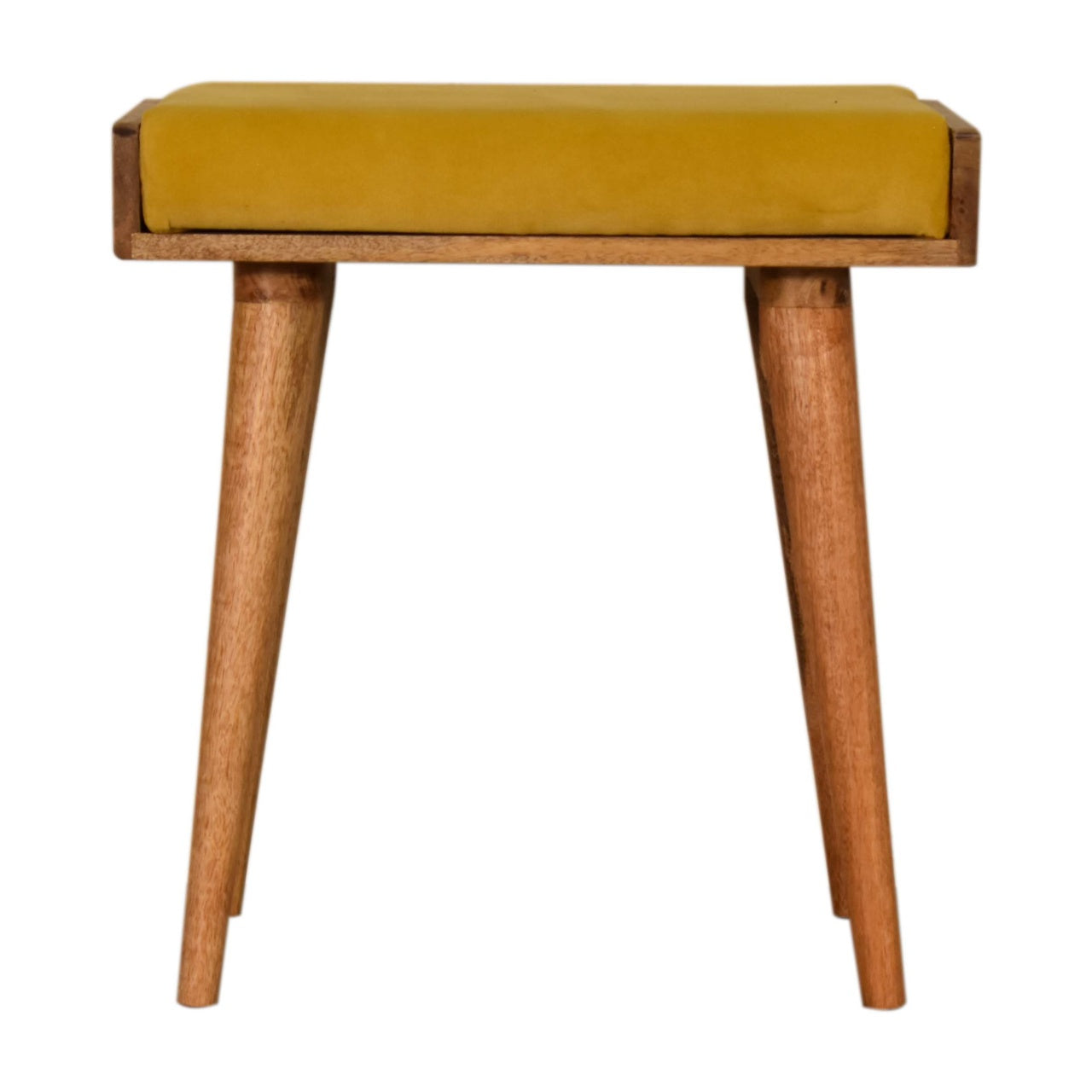 Lucca Mustard Velvet and Mango Wood Tray Style Footstool