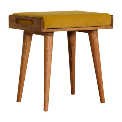 Lucca Mustard Velvet and Mango Wood Tray Style Footstool