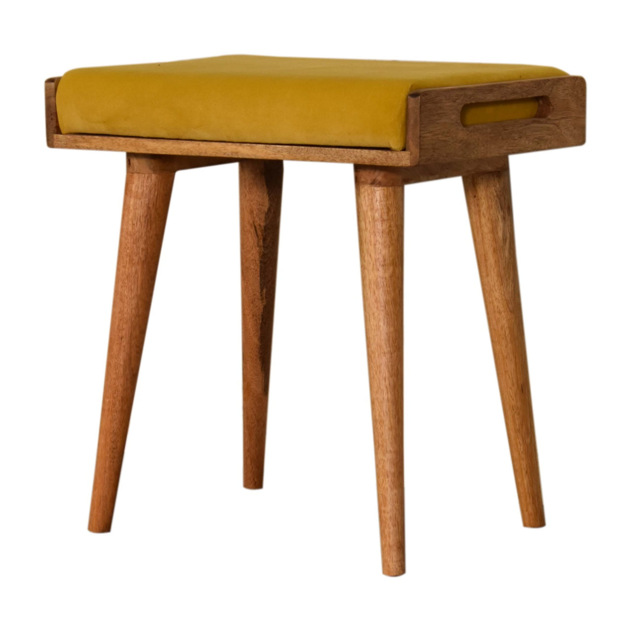 Lucca Mustard Velvet and Mango Wood Tray Style Footstool