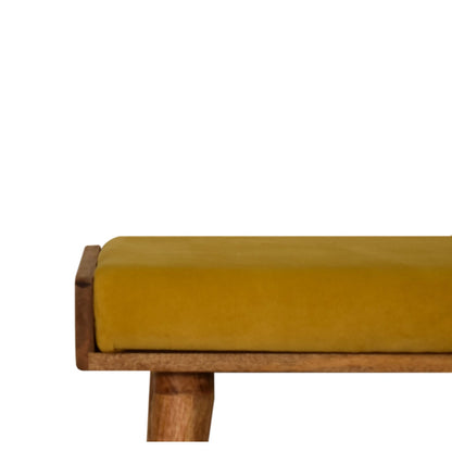 Lucca Mustard Velvet and Mango Wood Tray Style Footstool