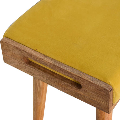 Lucca Mustard Velvet and Mango Wood Tray Style Footstool