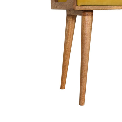 Lucca Mustard Velvet and Mango Wood Tray Style Footstool