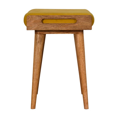 Lucca Mustard Velvet and Mango Wood Tray Style Footstool