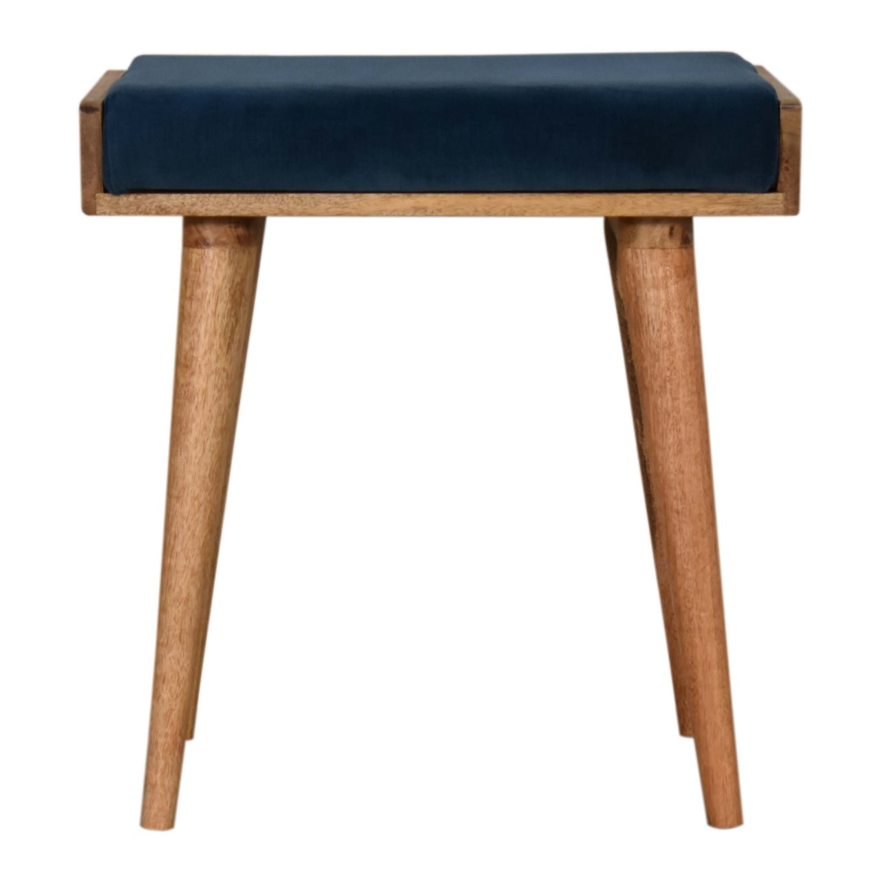 Padua Teal Velvet and Mango Wood Tray Style Footstool