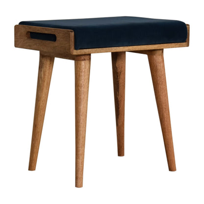Padua Teal Velvet and Mango Wood Tray Style Footstool