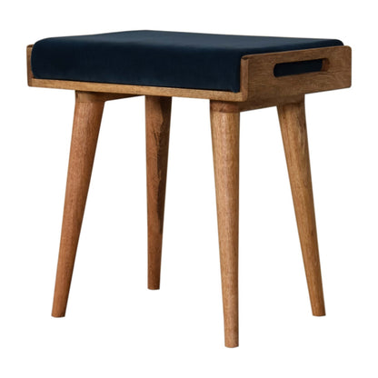 Padua Teal Velvet and Mango Wood Tray Style Footstool