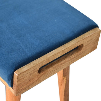 Padua Teal Velvet and Mango Wood Tray Style Footstool