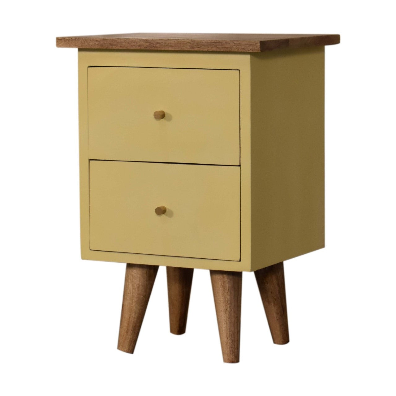 Gordes Yellow Hand Painted Mango Wood Bedside 2 Drawers