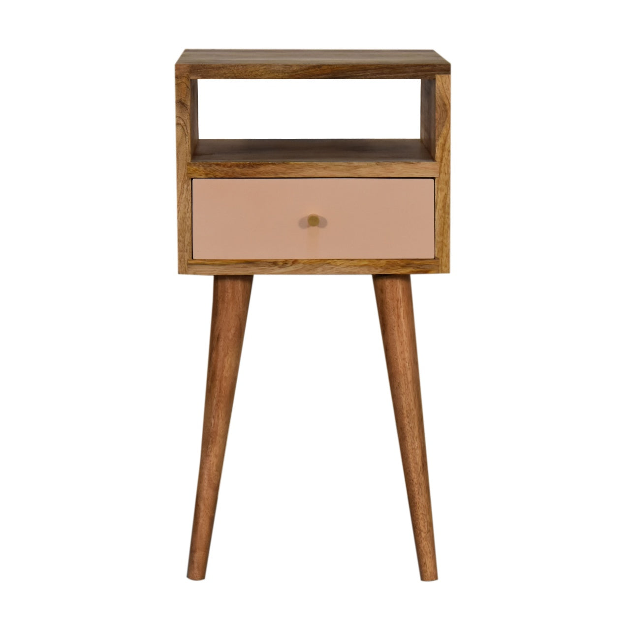 Sainte Marie Mini Blush Hand Painted Bedside Table with Drawer and Open Shelf