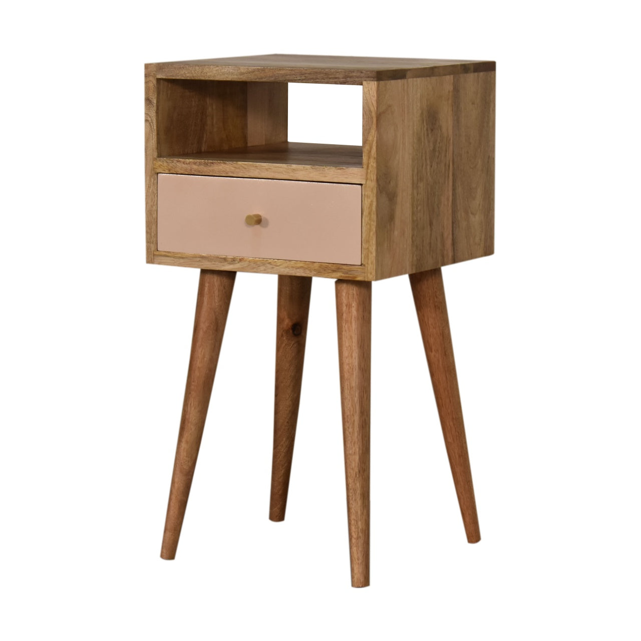 Sainte Marie Mini Blush Hand Painted Bedside Table with Drawer and Open Shelf