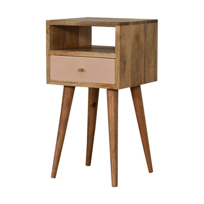 Sainte Marie Mini Blush Hand Painted Bedside Table with Drawer and Open Shelf