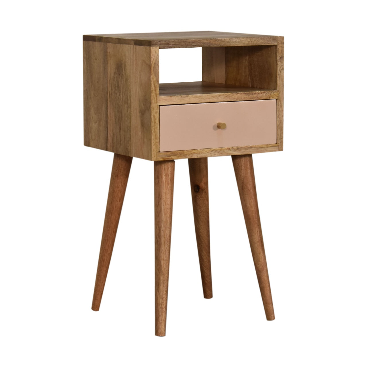 Sainte Marie Mini Blush Hand Painted Bedside Table with Drawer and Open Shelf