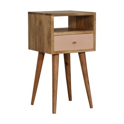 Sainte Marie Mini Blush Hand Painted Bedside Table with Drawer and Open Shelf