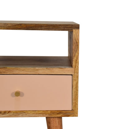 Sainte Marie Mini Blush Hand Painted Bedside Table with Drawer and Open Shelf