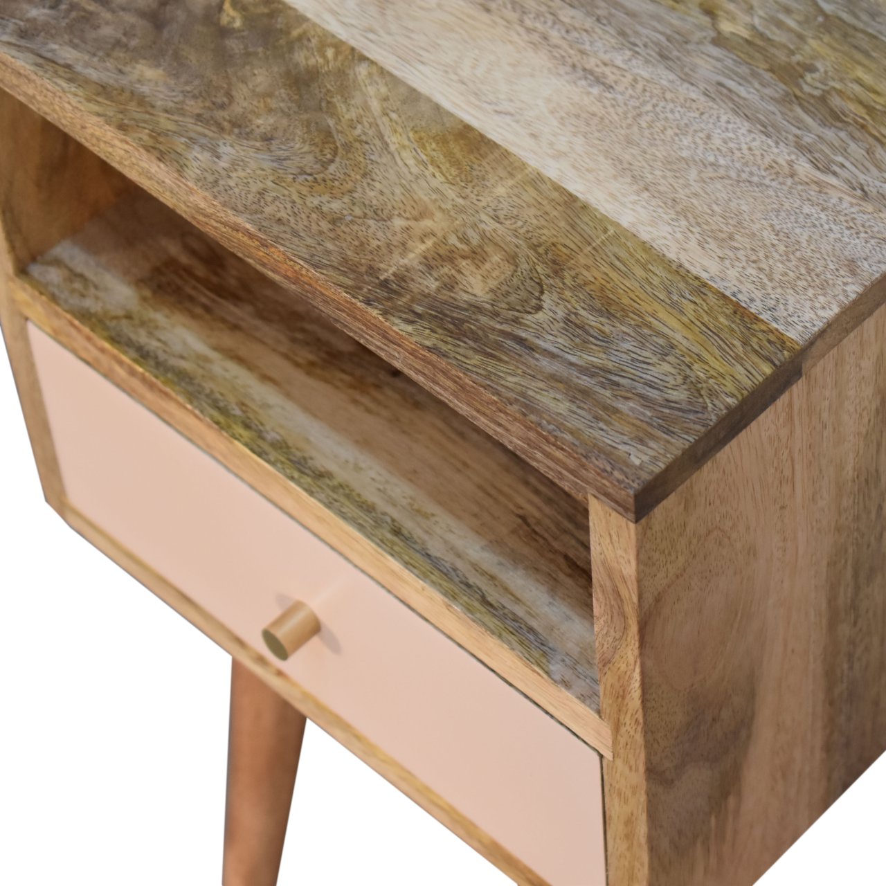Sainte Marie Mini Blush Hand Painted Bedside Table with Drawer and Open Shelf