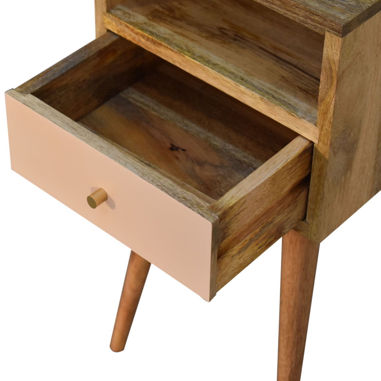 Sainte Marie Mini Blush Hand Painted Bedside Table with Drawer and Open Shelf
