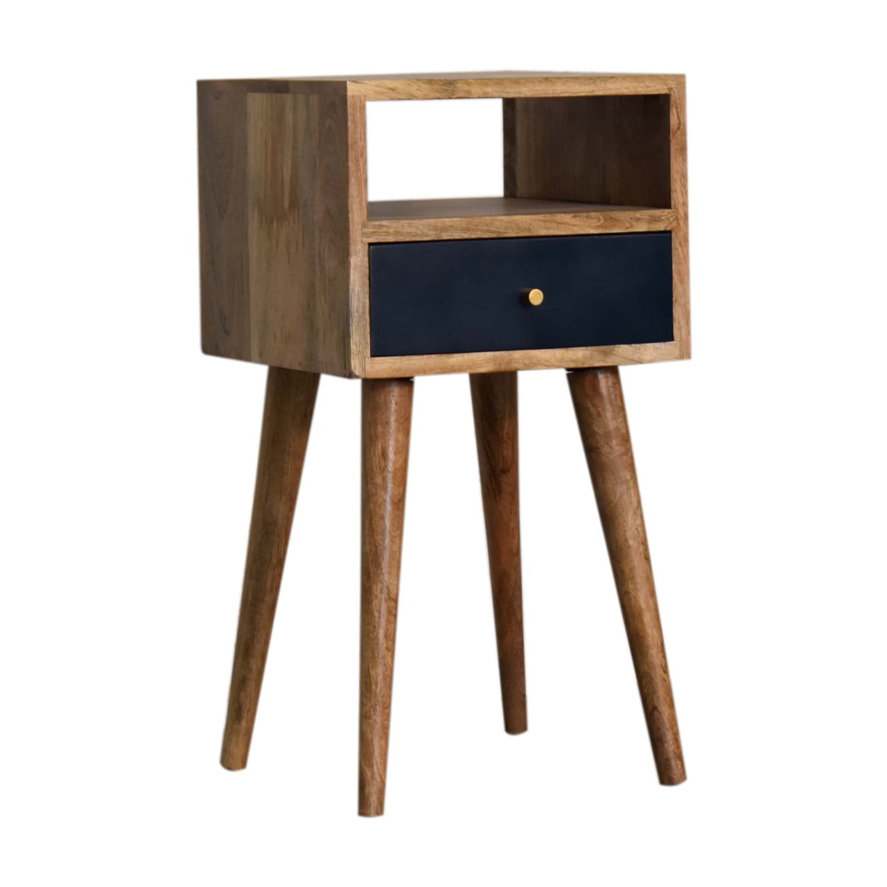 Biot Mini Navy Blue Hand Painted Bedside with Drawer and Open Shelf