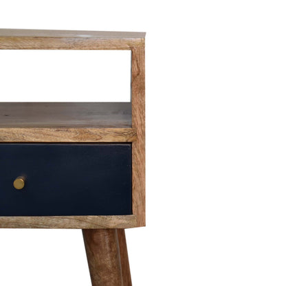 Biot Mini Navy Blue Hand Painted Bedside with Drawer and Open Shelf