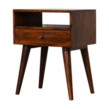 Chioggia Rustic Chestnut Solid Wood Bedside Drawer and Open Shelf