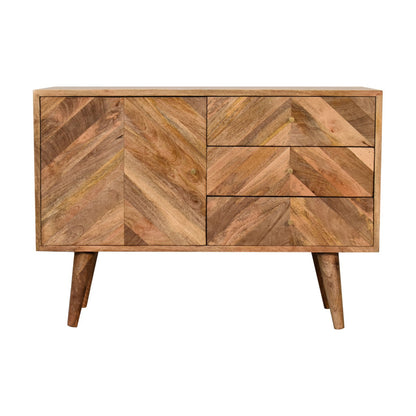 Dozza Geometric Carved Mango Wood 3 Drawer Sideboard