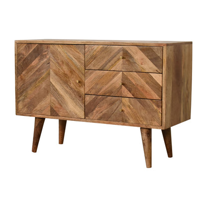 Dozza Geometric Carved Mango Wood 3 Drawer Sideboard