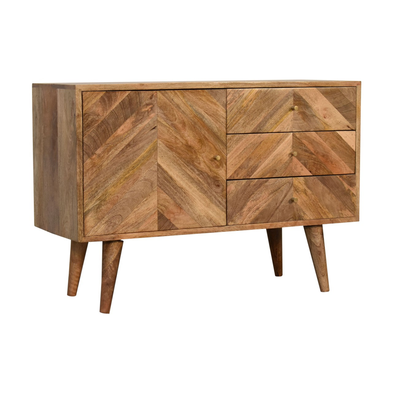 Dozza Geometric Carved Mango Wood 3 Drawer Sideboard