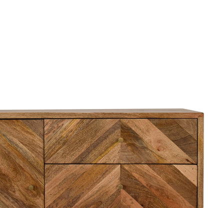 Dozza Geometric Carved Mango Wood 3 Drawer Sideboard