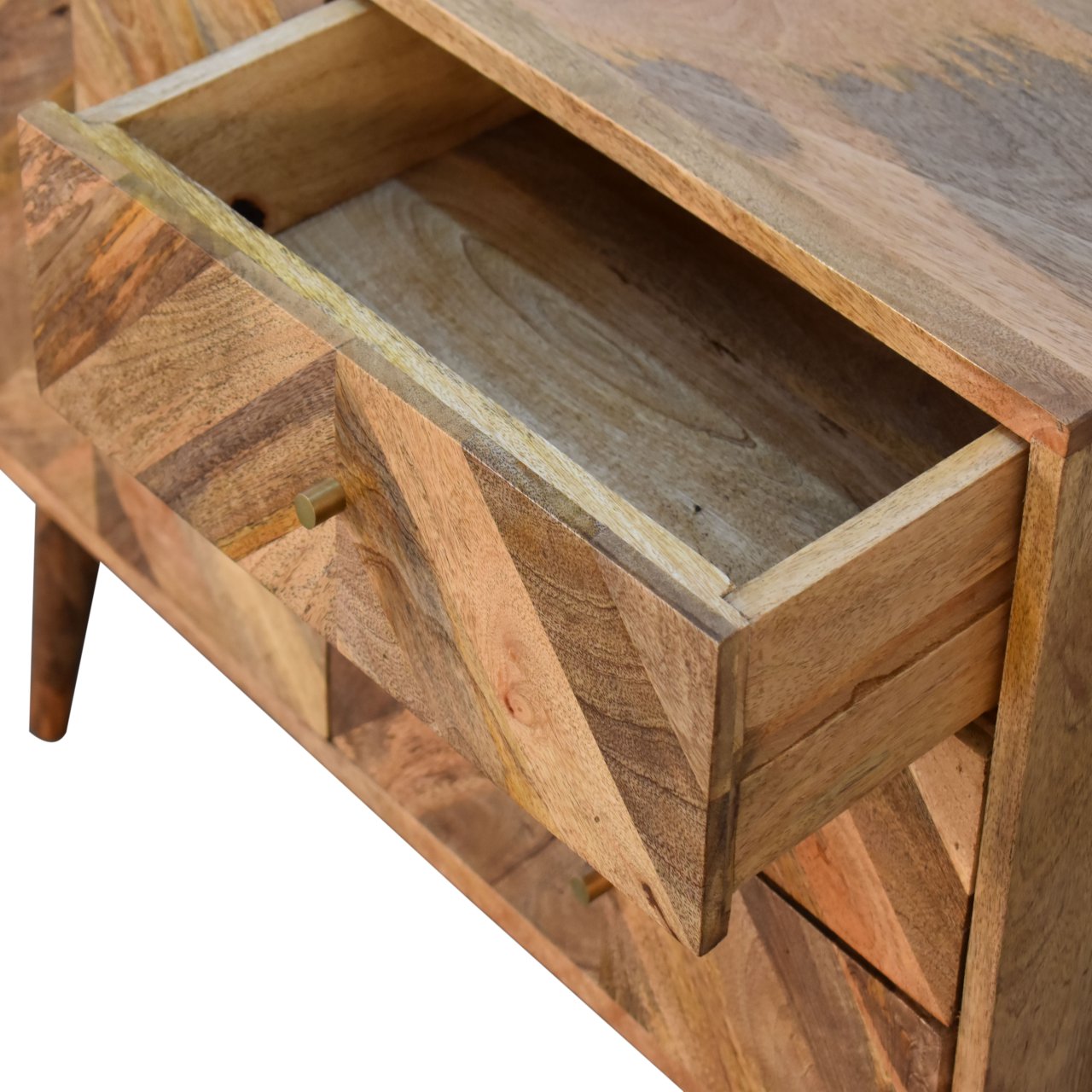 Dozza Geometric Carved Mango Wood 3 Drawer Sideboard