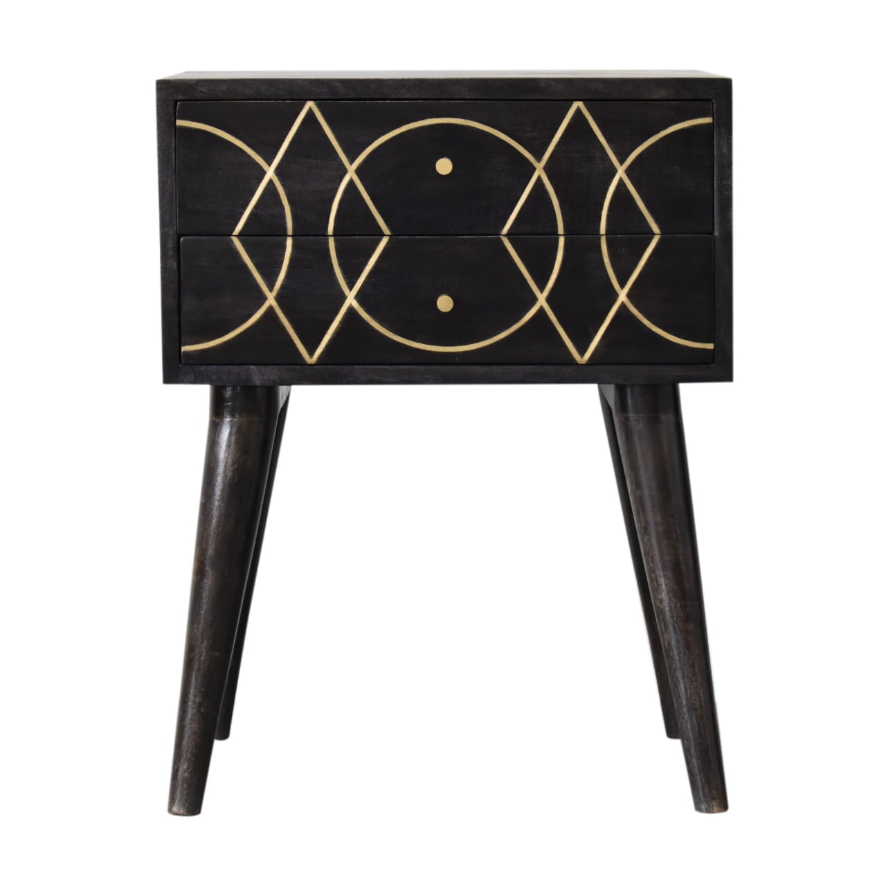 Antibes Black and Gold Bedside Table 2 Drawers