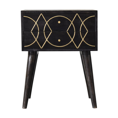Antibes Black and Gold Bedside Table 2 Drawers