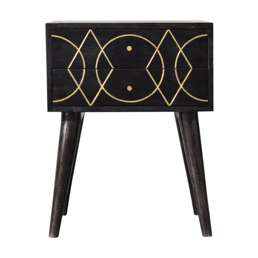 Antibes Black and Gold Bedside Table 2 Drawers