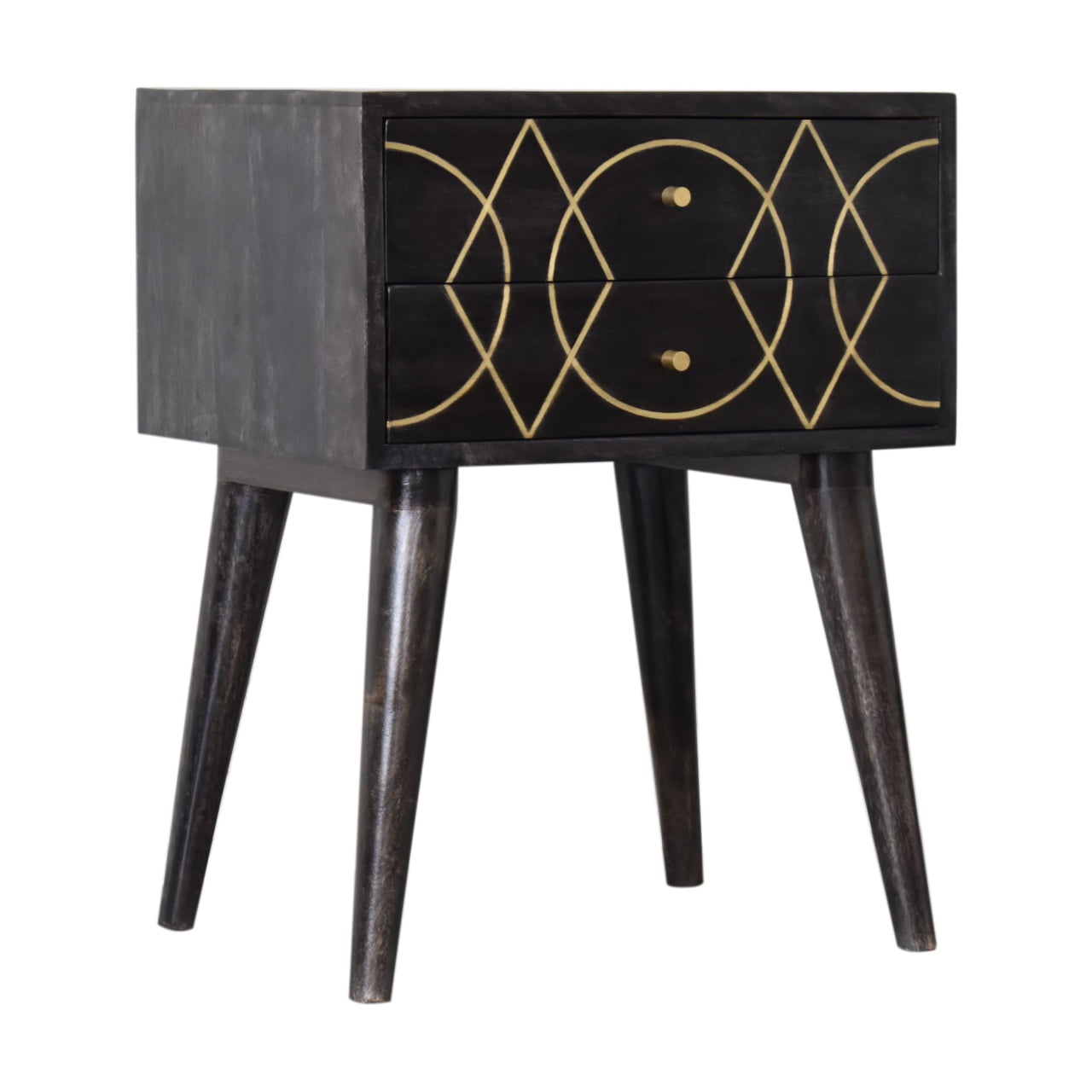 Antibes Black and Gold Bedside Table 2 Drawers