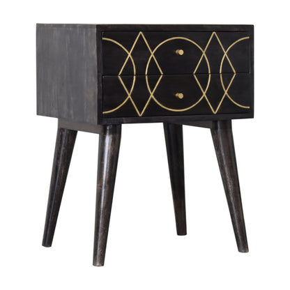 Antibes Black and Gold Bedside Table 2 Drawers