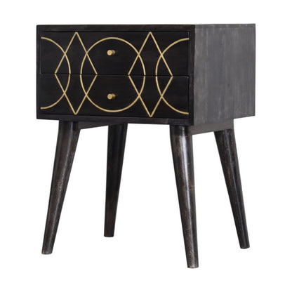 Antibes Black and Gold Bedside Table 2 Drawers