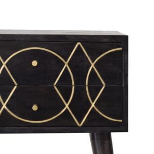 Antibes Black and Gold Bedside Table 2 Drawers