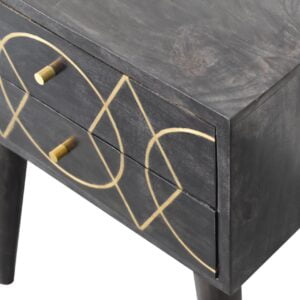 Antibes Black and Gold Bedside Table 2 Drawers