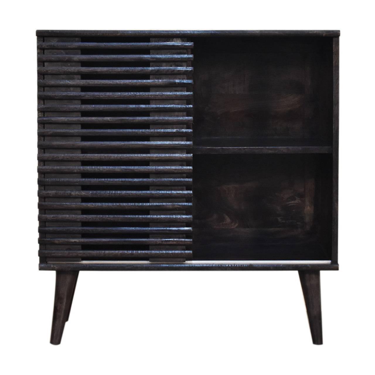 Mimosa Mid-Century Black Mango Wood Scandi Sliding Door Cabinet