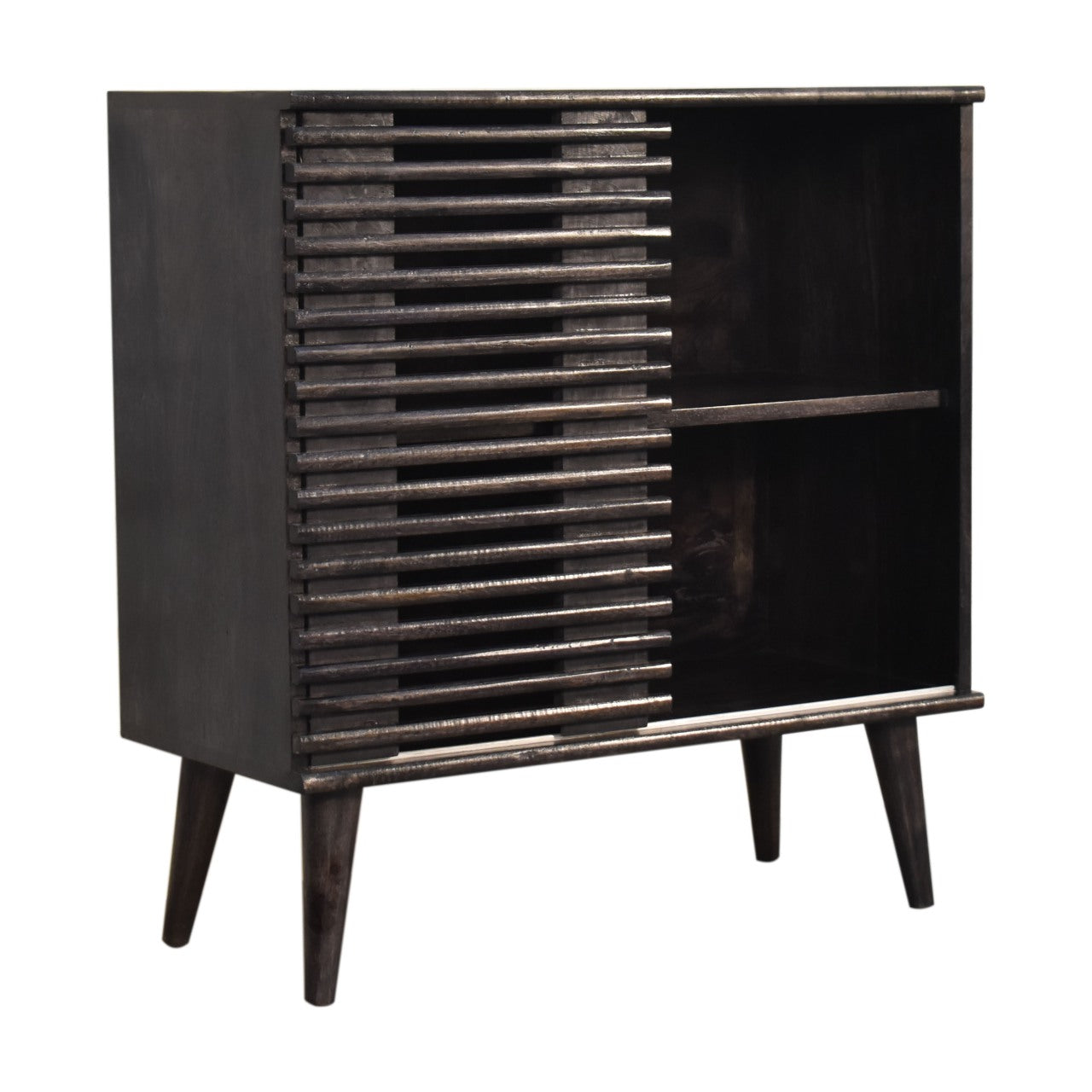 Mimosa Mid-Century Black Mango Wood Scandi Sliding Door Cabinet