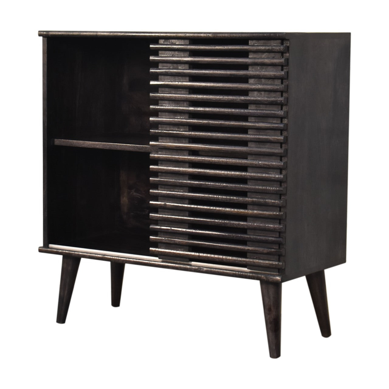 Mimosa Mid-Century Black Mango Wood Scandi Sliding Door Cabinet