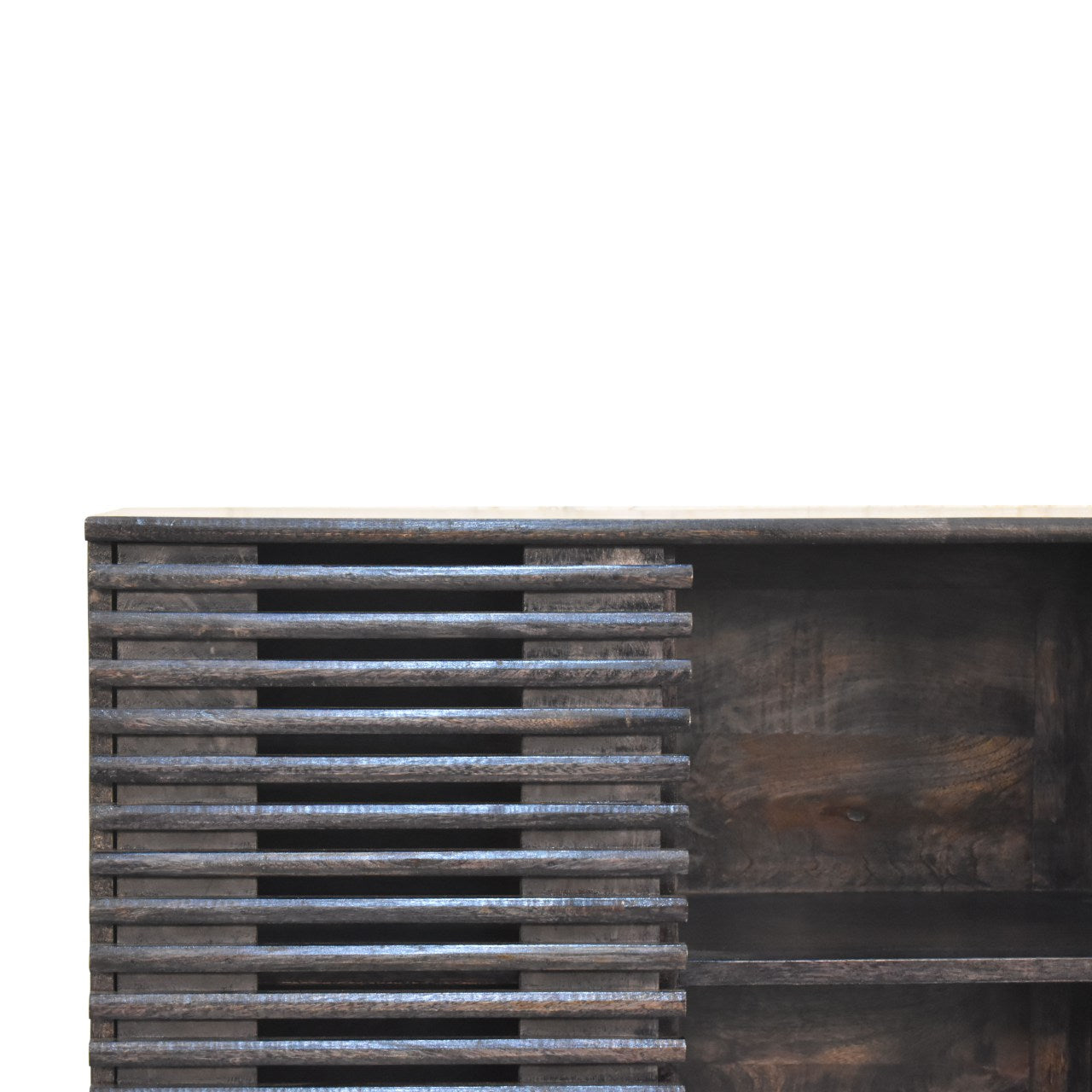 Mimosa Mid-Century Black Mango Wood Scandi Sliding Door Cabinet