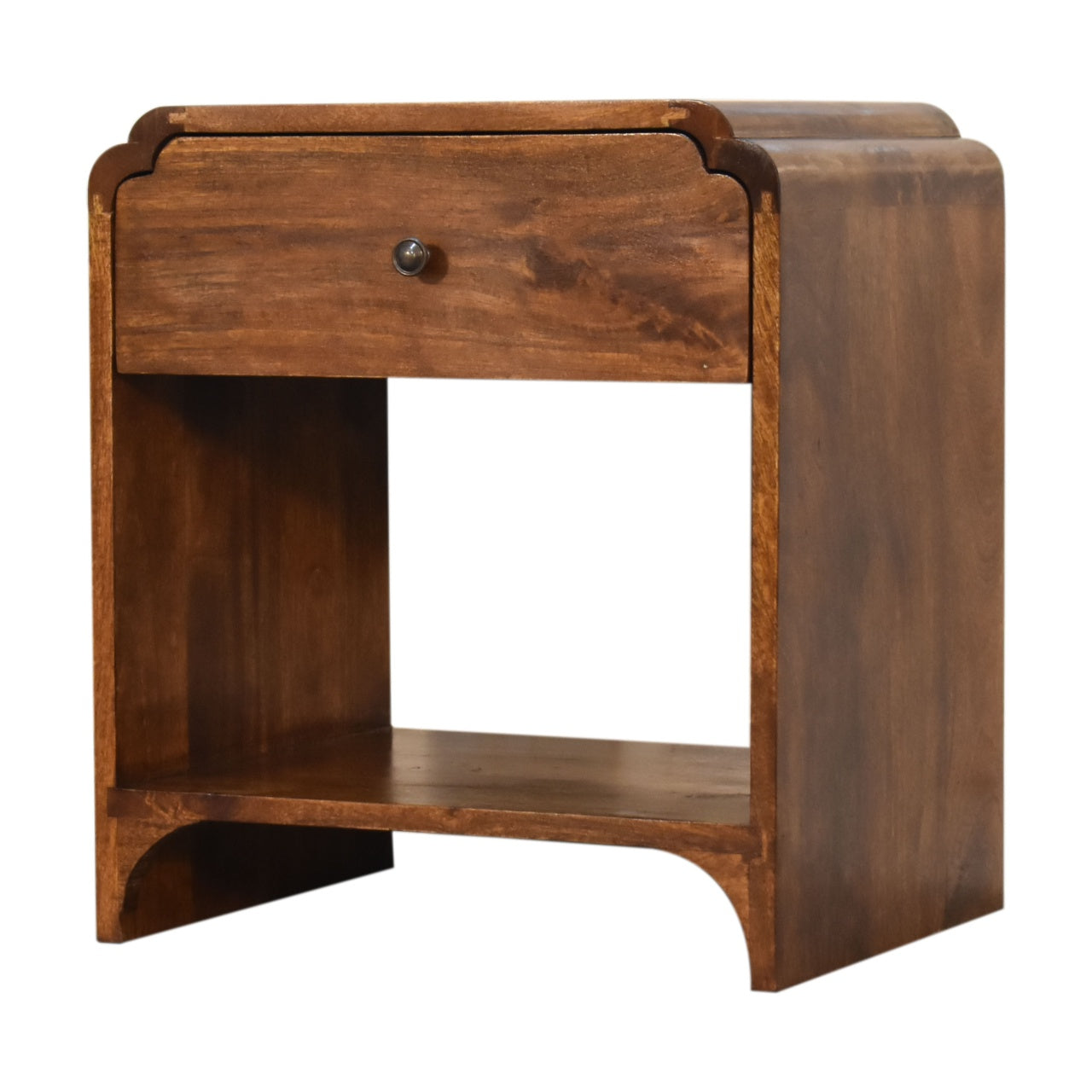 Lanta Mango Wood Scalloped Bedside Table with Drawer